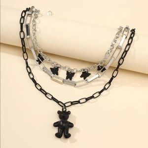 Teddy Bear & Butterflies Layered Chain Necklace